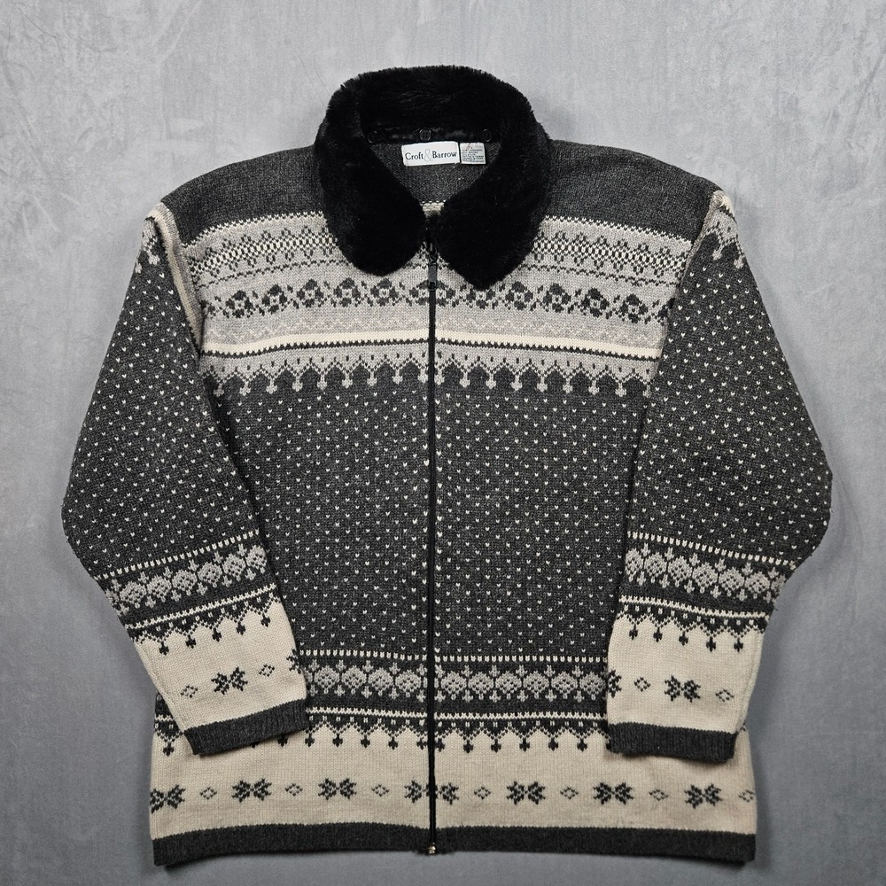 Vintage Croft & Barrow Sweater Womens‎ Large Lambswool Angora Full Zip Nordic